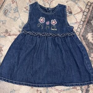 OSHKOSH Jumper 24 Month Denim EMBROIDERED Floral Dress girl EUC JEAN  Vintage